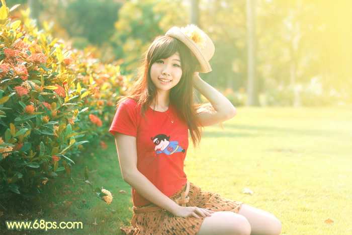 ‘Photoshop快速为草地上的人物图片增加阳光色‘