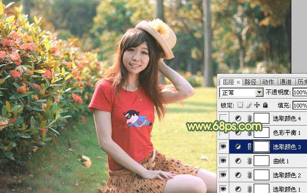 ‘Photoshop快速为草地上的人物图片增加阳光色‘