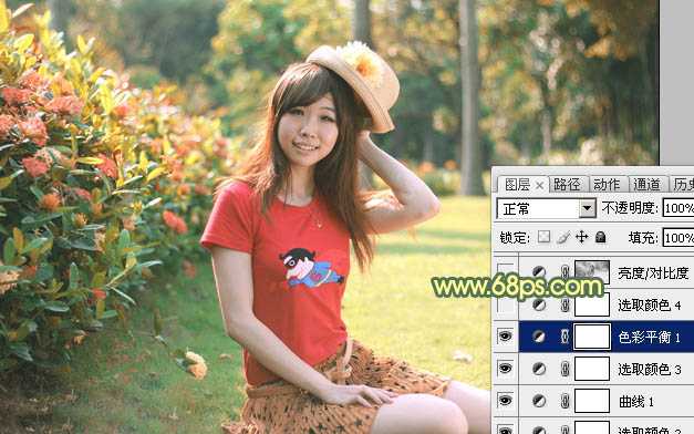 ‘Photoshop快速为草地上的人物图片增加阳光色‘