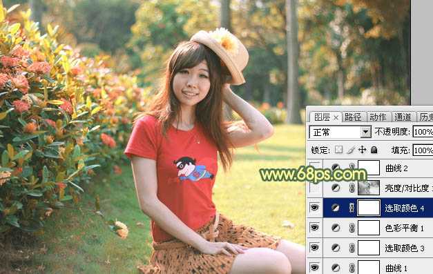 ‘Photoshop快速为草地上的人物图片增加阳光色‘