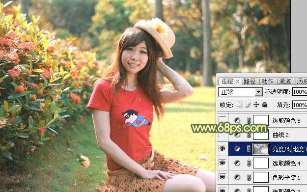 ‘Photoshop快速为草地上的人物图片增加阳光色‘
