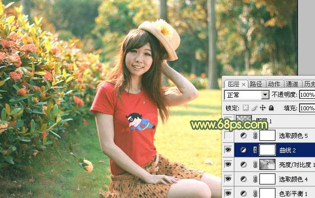 ‘Photoshop快速为草地上的人物图片增加阳光色‘