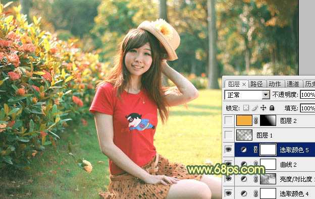 ‘Photoshop快速为草地上的人物图片增加阳光色‘