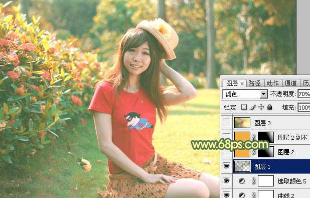 ‘Photoshop快速为草地上的人物图片增加阳光色‘