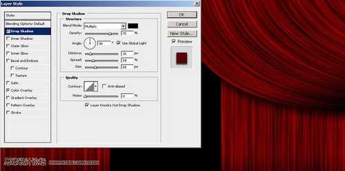 ‘ps利用滤镜及变形工具制作漂亮的红色布帘‘