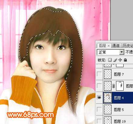 ‘ps想将偏暗的人物转为橙红的手绘效果(更换服饰)‘