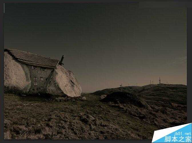 ‘Photoshop合成冷色风格的破损巨石人脸场景效果图‘