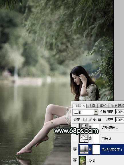 ‘Photoshop调制出柔美的古典暗绿色水景人物图片‘