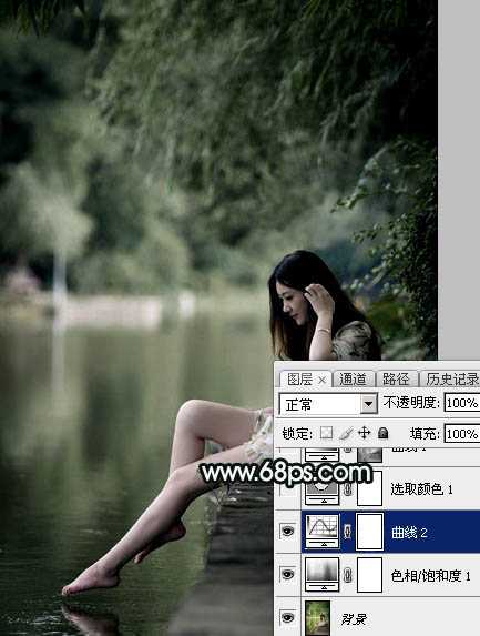 ‘Photoshop调制出柔美的古典暗绿色水景人物图片‘