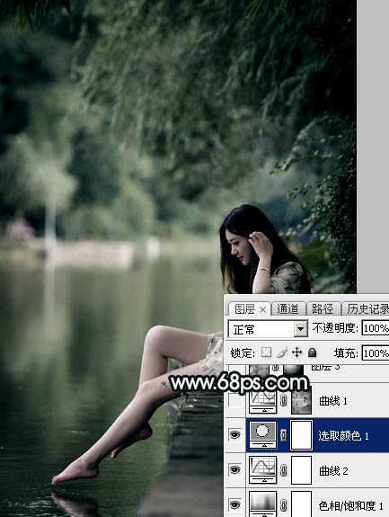 ‘Photoshop调制出柔美的古典暗绿色水景人物图片‘