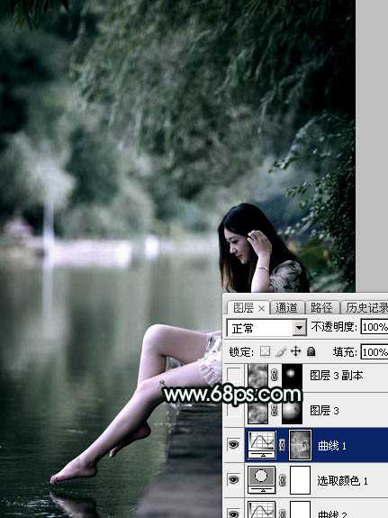 ‘Photoshop调制出柔美的古典暗绿色水景人物图片‘