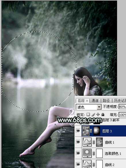 ‘Photoshop调制出柔美的古典暗绿色水景人物图片‘