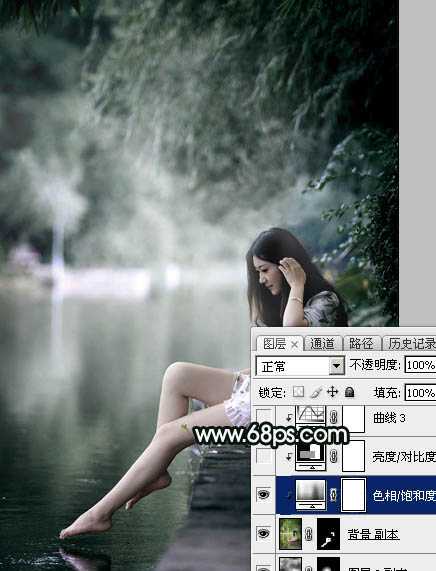 ‘Photoshop调制出柔美的古典暗绿色水景人物图片‘