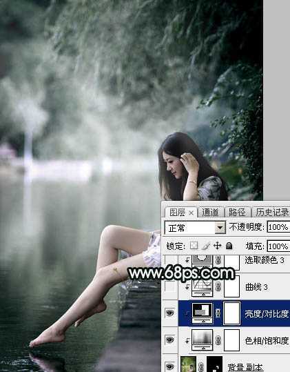 ‘Photoshop调制出柔美的古典暗绿色水景人物图片‘