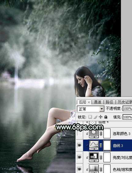 ‘Photoshop调制出柔美的古典暗绿色水景人物图片‘