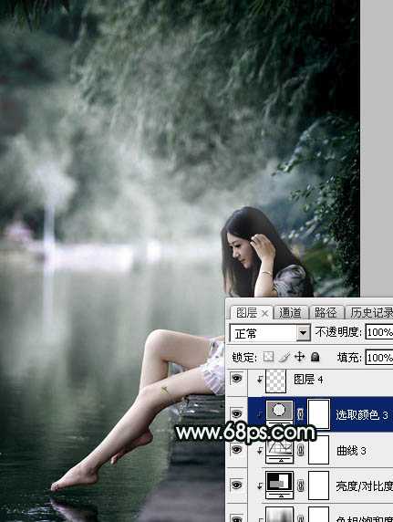 ‘Photoshop调制出柔美的古典暗绿色水景人物图片‘