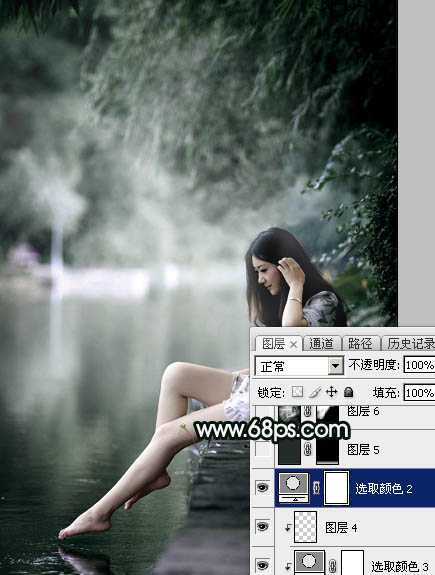 ‘Photoshop调制出柔美的古典暗绿色水景人物图片‘