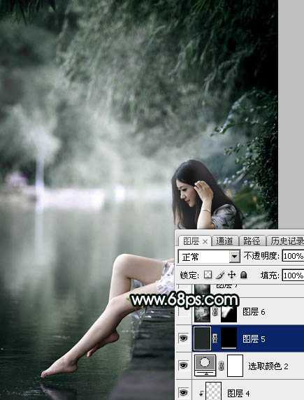 ‘Photoshop调制出柔美的古典暗绿色水景人物图片‘