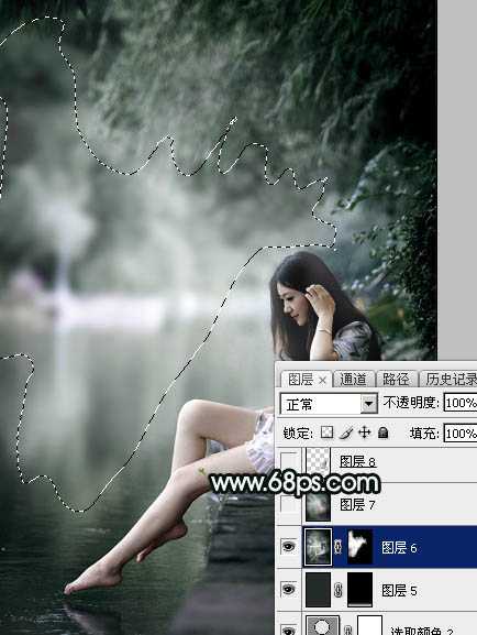 ‘Photoshop调制出柔美的古典暗绿色水景人物图片‘
