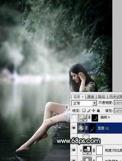‘Photoshop调制出柔美的古典暗绿色水景人物图片‘