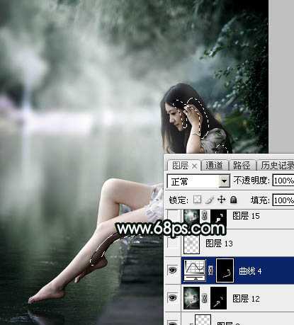 ‘Photoshop调制出柔美的古典暗绿色水景人物图片‘