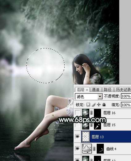 ‘Photoshop调制出柔美的古典暗绿色水景人物图片‘