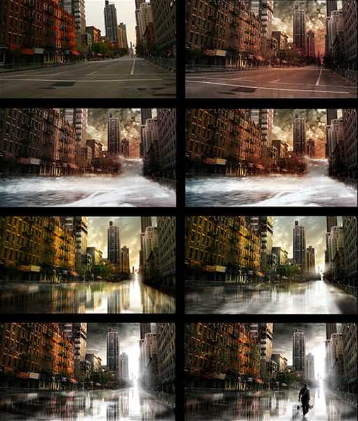 ‘Photoshop打造一座被水冲过的灾难城市‘