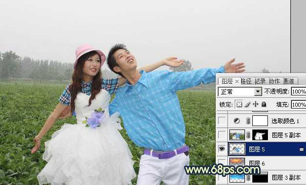 ‘Photoshop将偏灰的情侣图片增加晨曦效果‘