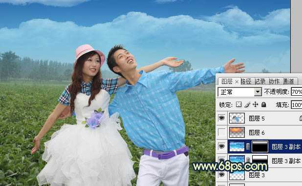 ‘Photoshop将偏灰的情侣图片增加晨曦效果‘