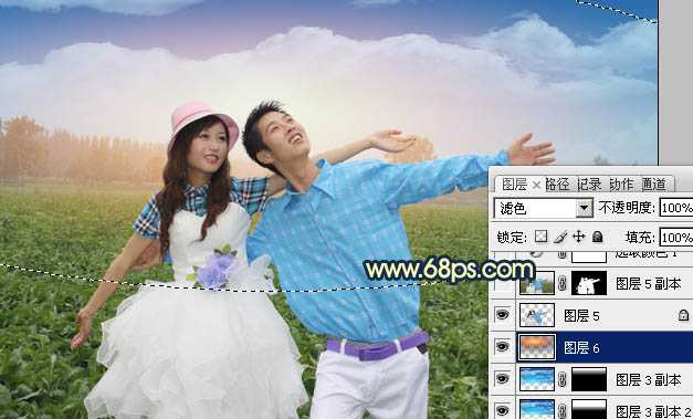 ‘Photoshop将偏灰的情侣图片增加晨曦效果‘