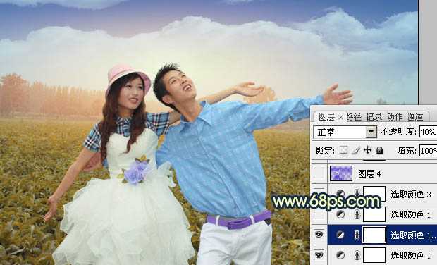 ‘Photoshop将偏灰的情侣图片增加晨曦效果‘