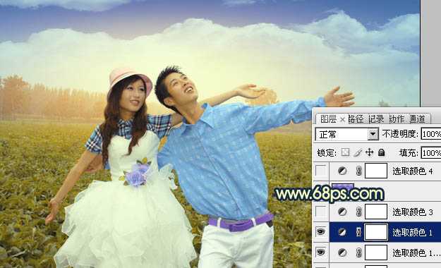 ‘Photoshop将偏灰的情侣图片增加晨曦效果‘