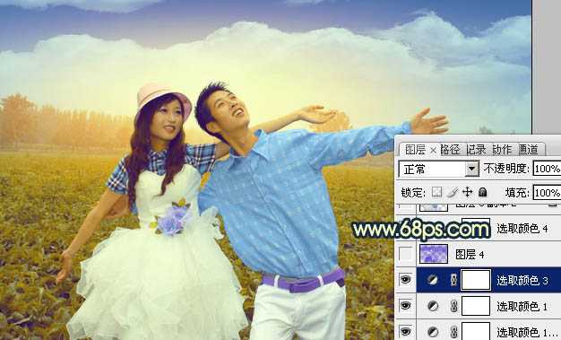 ‘Photoshop将偏灰的情侣图片增加晨曦效果‘