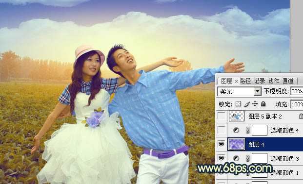 ‘Photoshop将偏灰的情侣图片增加晨曦效果‘