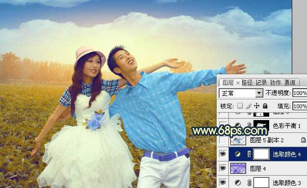 ‘Photoshop将偏灰的情侣图片增加晨曦效果‘
