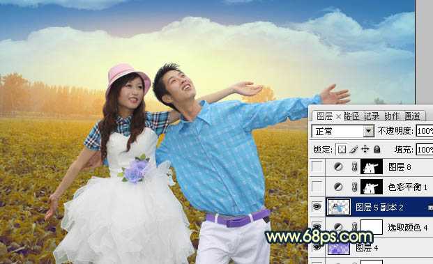 ‘Photoshop将偏灰的情侣图片增加晨曦效果‘