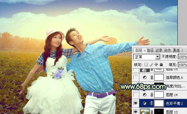 ‘Photoshop将偏灰的情侣图片增加晨曦效果‘