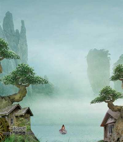 ‘photoshop合成奇幻梦境美女湖面荡舟场景‘
