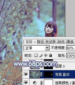 ‘Photoshop为树林人物图片增加上唯美的韩系淡蓝色效果‘