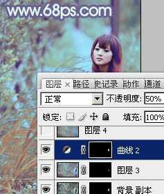 ‘Photoshop为树林人物图片增加上唯美的韩系淡蓝色效果‘