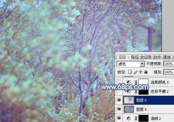 ‘Photoshop为树林人物图片增加上唯美的韩系淡蓝色效果‘