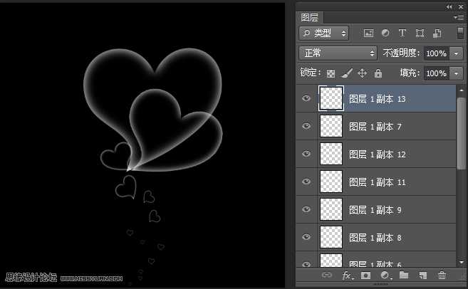 ‘Photoshop设计立体阴影效果的可爱心形背景图‘