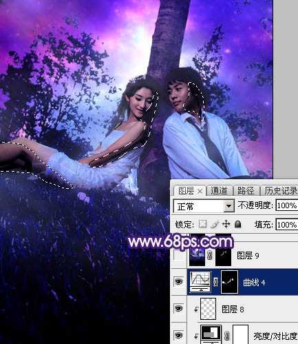 ‘Photoshop调出浪漫的星空背景草地情侣图片‘