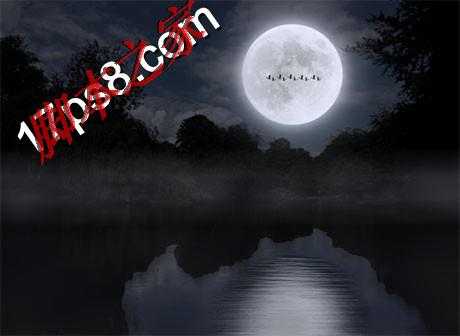 ‘photoshop将白天湖边美景变黑夜效果‘