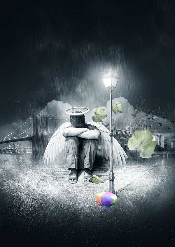 ‘photoshop经典合成雨夜中失落的天使‘