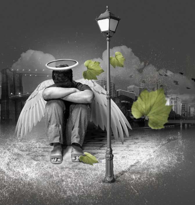‘photoshop经典合成雨夜中失落的天使‘
