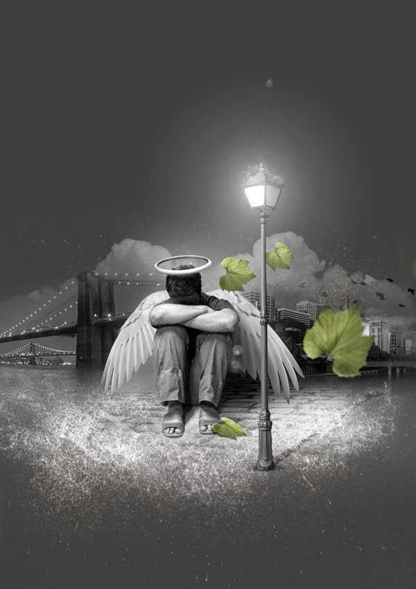 ‘photoshop经典合成雨夜中失落的天使‘