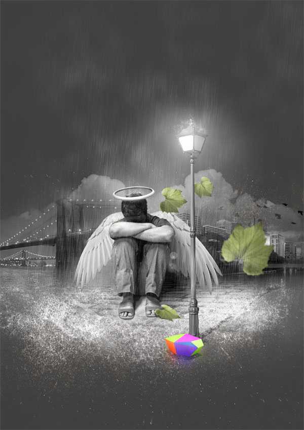 ‘photoshop经典合成雨夜中失落的天使‘
