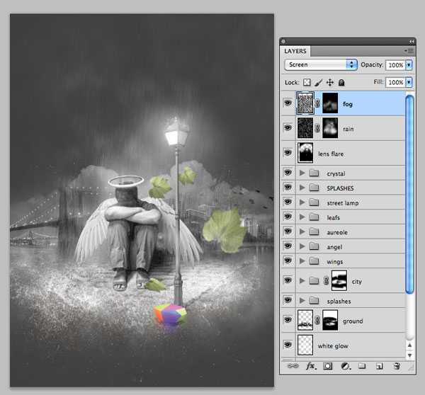 ‘photoshop经典合成雨夜中失落的天使‘