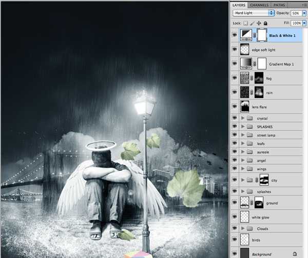 ‘photoshop经典合成雨夜中失落的天使‘